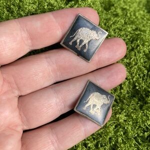 Vintage, Solid Sterling Silver, Siam Elephant Cufflinks | Nielloware